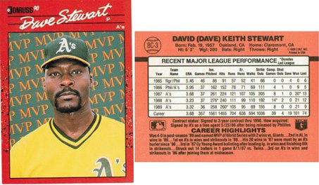 Oakland Athletics - Dave Stewart - Bonus Card