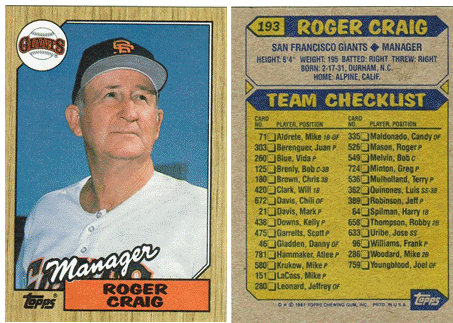 San Francisco Giants - Roger Craig - Manager - #2