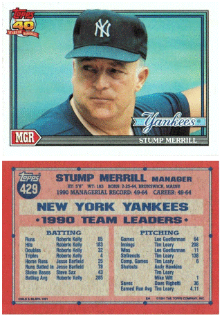 New York Yankees - Stump Merrill - Manager