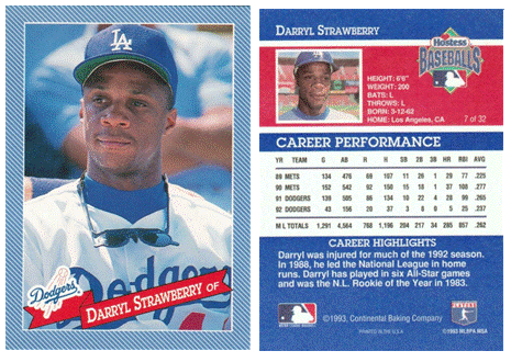 Los Angeles Dodgers - Darryl Strawberry - Hostess Baking Co