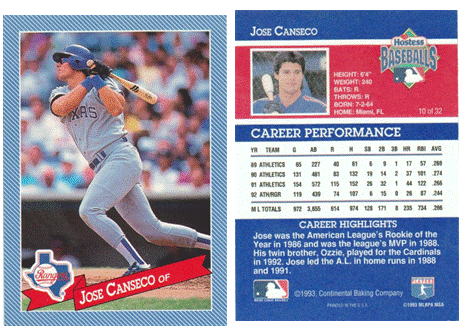 Texas Rangers - Jose Canseco - Hostess Baking Co