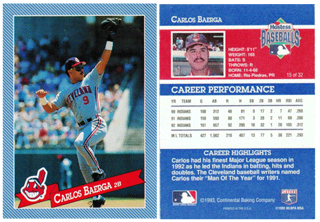 Cleveland Indians - Carlos Baerga - Hostess Baking Co