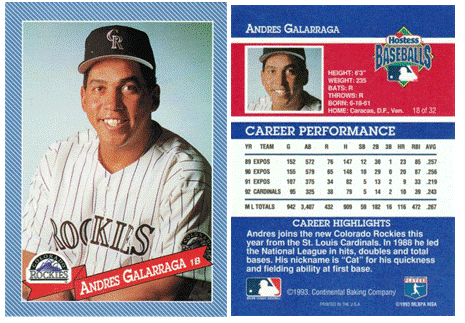 Colorado Rockies - Andres Gallarraga - Hostess Baking Co