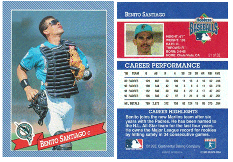 Florida Marlins - Benito Santiago - Hostess Baking Co