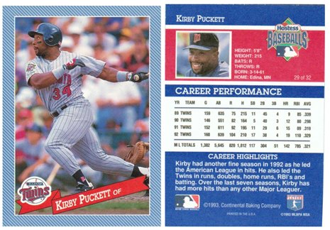 Minnesota Twins - Kirby Puckett - Hostess Baking Co