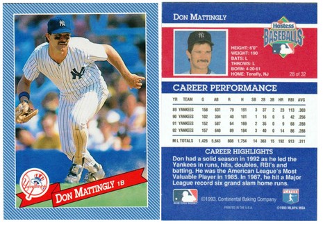 New York Yankees - Don Mattingly - Hostess Baking Co