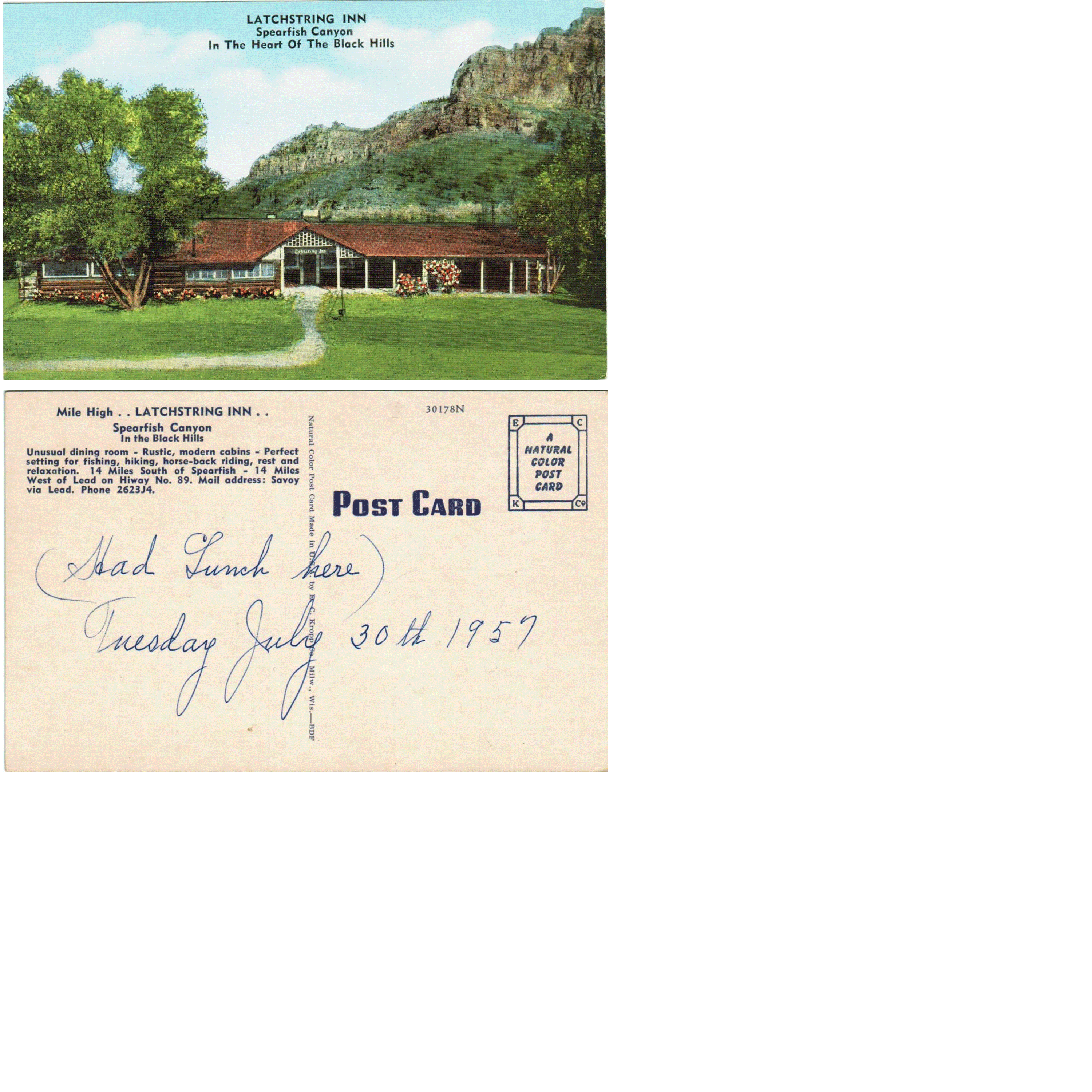 Postcard - Latchspring Inn - Spearfish, SD