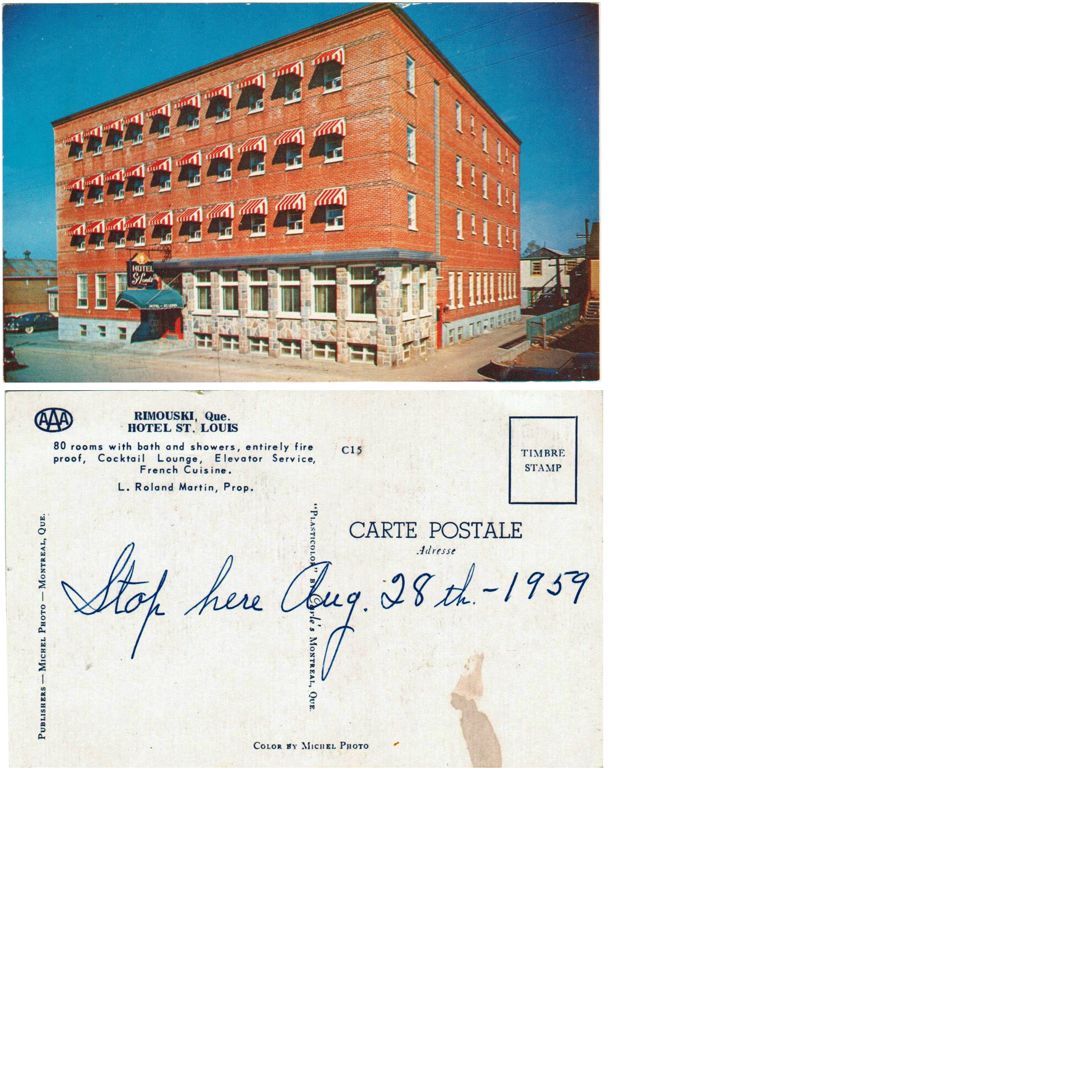 Postcard - Hotel St Louis - Rimouski, Quebec, Canada