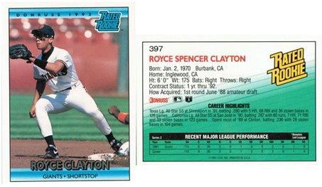 San Francisco Giants - Royce Clayton - Rookie Card