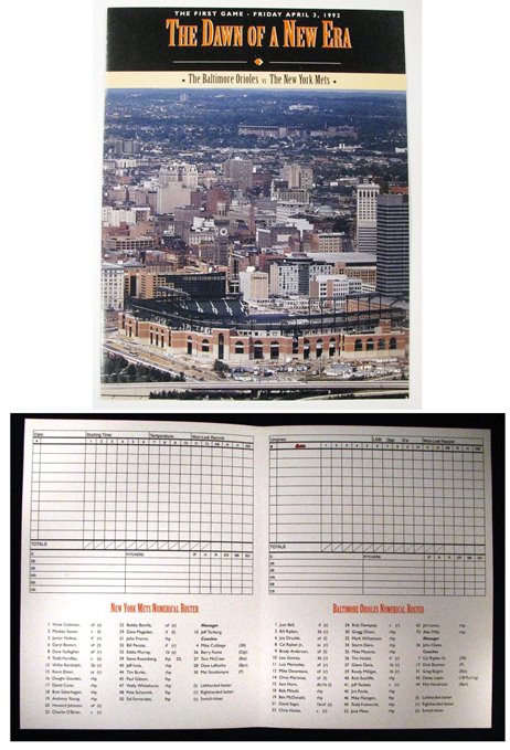 Baltimore Orioles - 1992 Inaugural Opening Game day Scoring Program