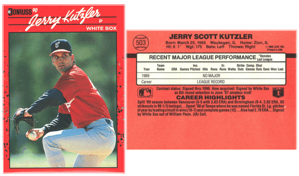 Chicago White Sox - Jerry Kutzler - Rookie Card