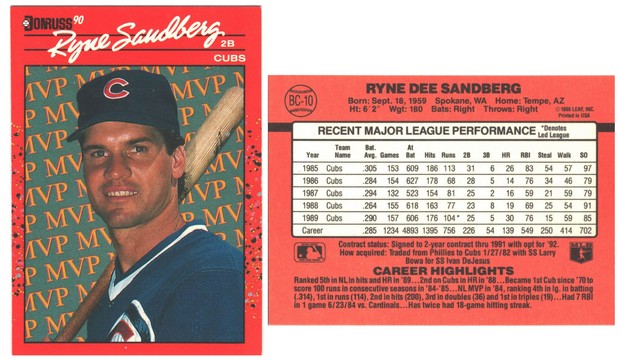 Chicago Cubs - Ryne Sandberg - Bonus Card