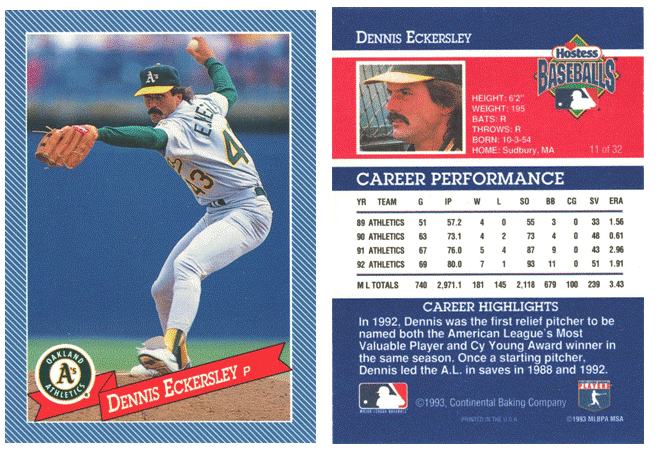 Oakland Athletics - Dennis Eckersly - Hostess Baking Co