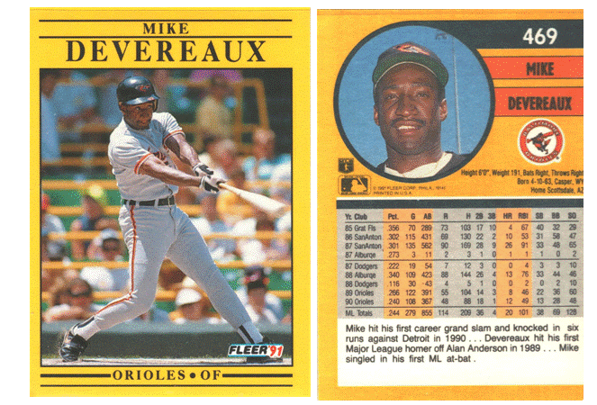 Baltimore Orioles - Mike Devereaux - Error Card