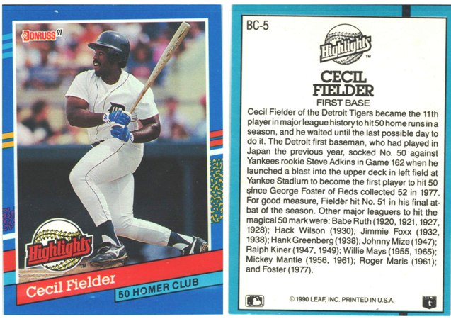 Detroit Tigers - Cecil Fielder - Bonus Card