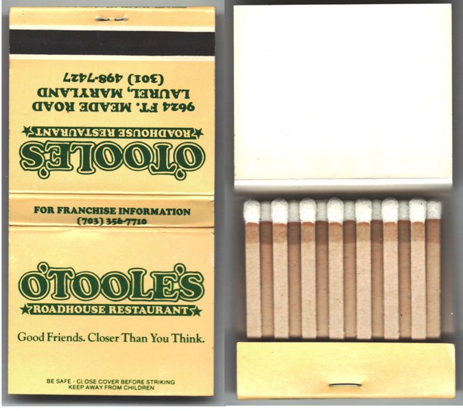 Matchbook - O'Toole's Roadhouse Restaurant