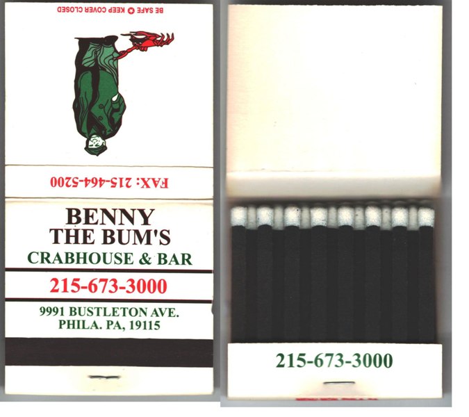 Matchbook - Benny the Bum's Restaurant