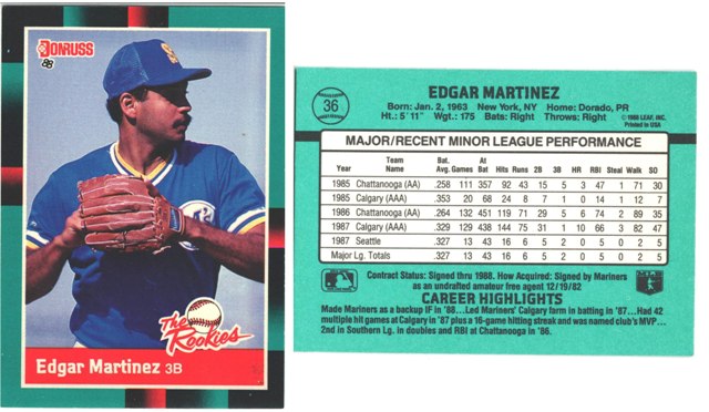 Seattle Mariners - Edgar Martinez - Error & Rookie Card