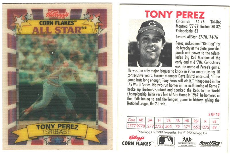 Cincinnati Reds - Tony Perez - Kellogg’s Hologram Card