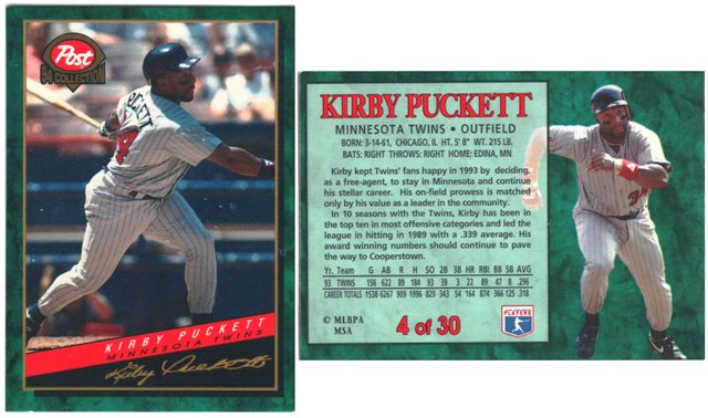 Minnesota Twins - Kirby Puckett - Post Collection