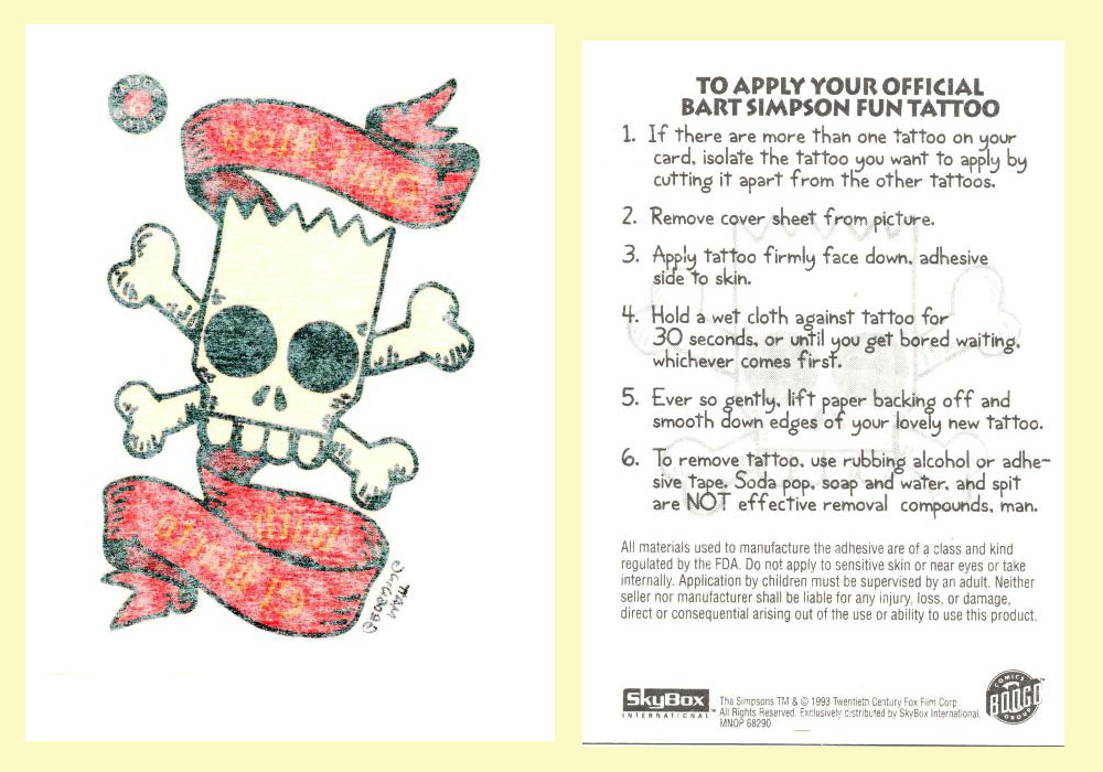 Insert Card - Simpsons Series 1 - Bart Skull Tattoo Card