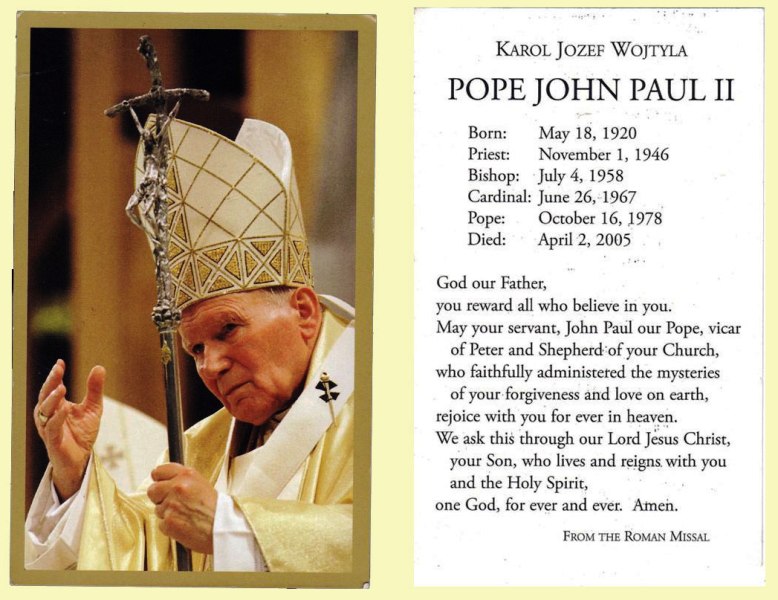 Pope John Paul II Bereavement Card