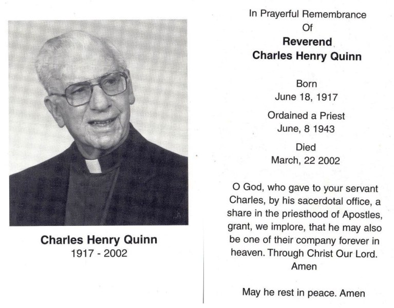 Reverend Charles Henry Quinn Bereavement Card