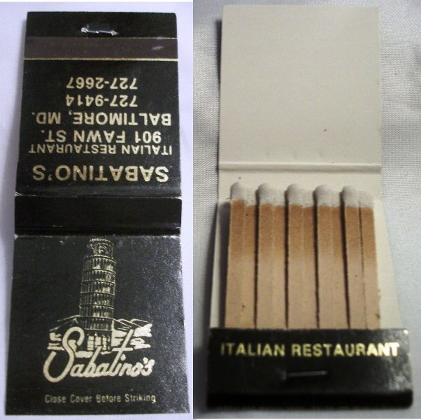 Matchbook – Sabatino’s Restaurant