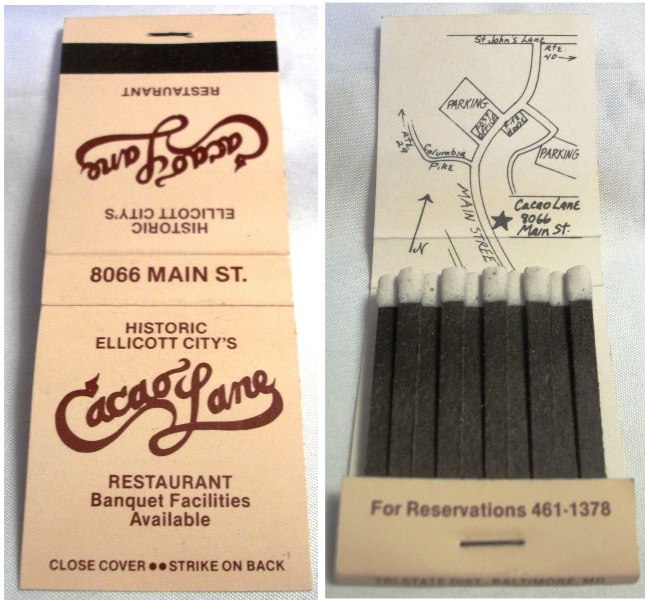 Matchbook – Cacao Lane Restaurant