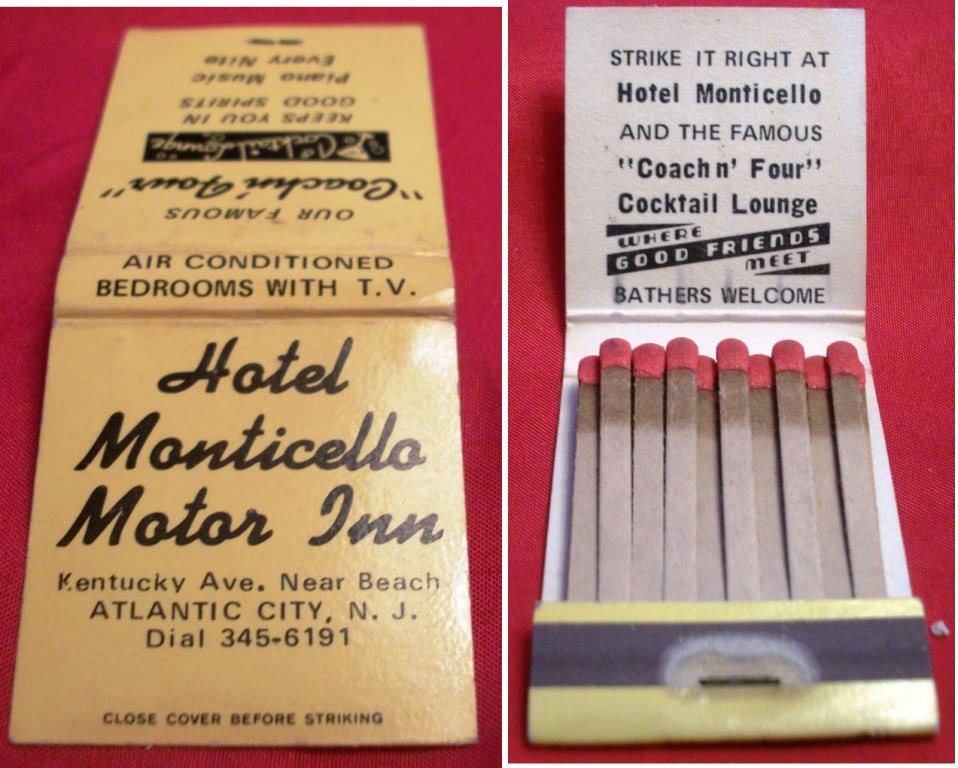 Matchbook - Hotel Monticello Motor Inn – Atlantic City, NJ