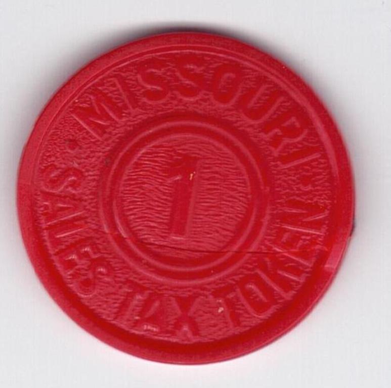 Token – 1943-54 Missouri 1 MILL red plastic sales tax token