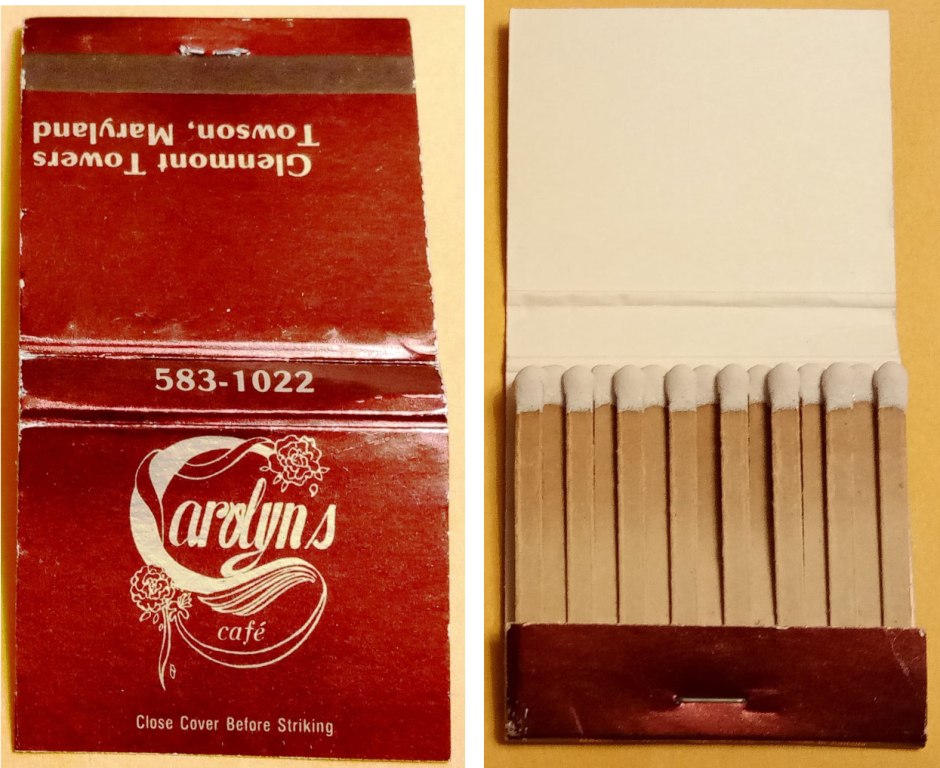 Matchbook – Carolyn’s Café in the Glenmont Towers (Towson, MD)