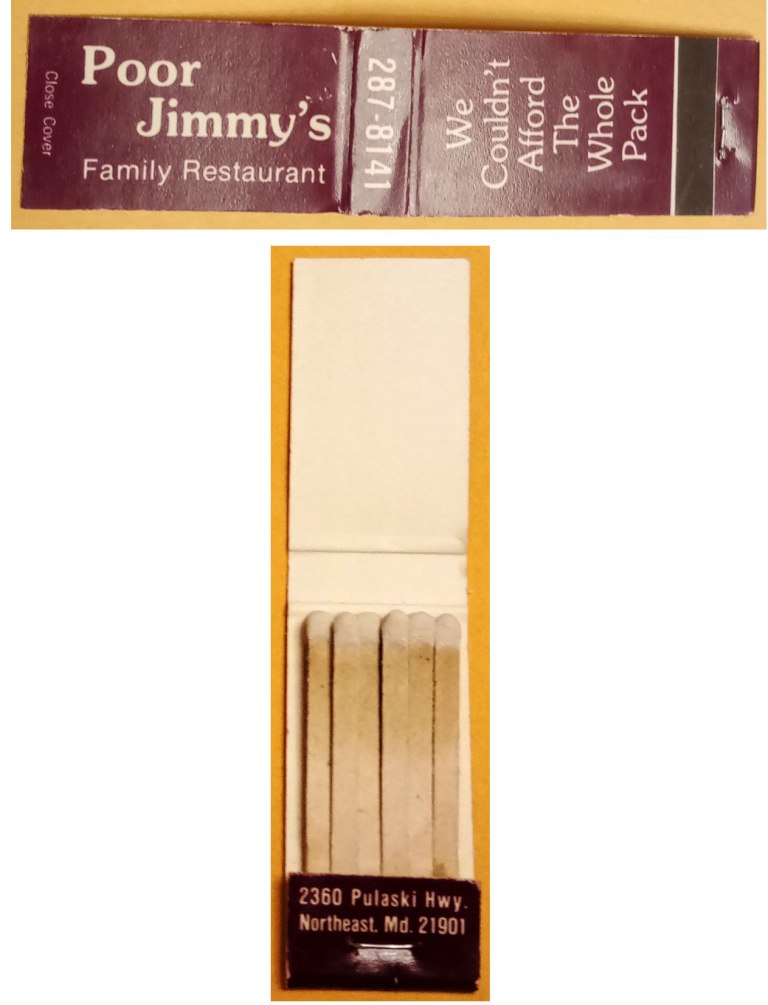 Matchbook – Poor Jimmy’s Family Restaurant