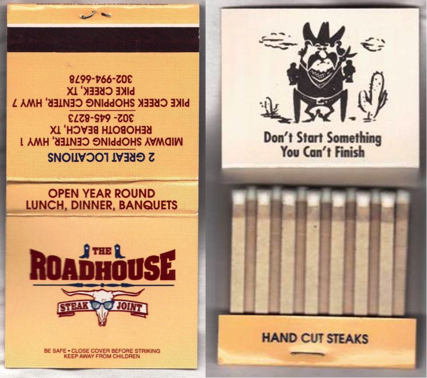 Matchbook – The Roadhouse Steak Joint (Pike Creek, TX)