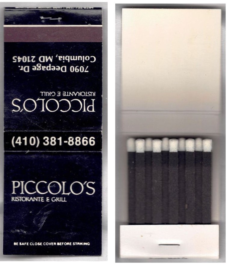 Matchbook – Piccolo’s Ristorante (Columbia, MD)