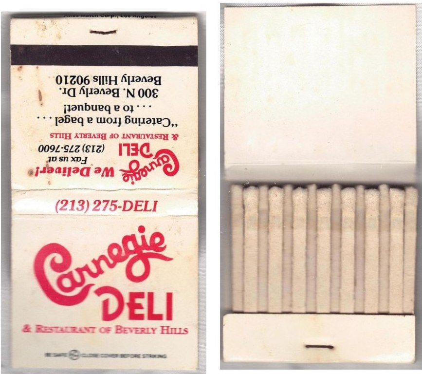 Matchbook – Carnegie Deli (Los Angeles, CA)