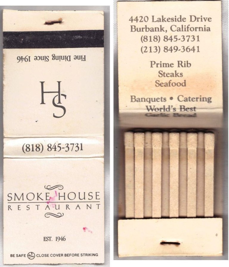 Matchbook – Smoke House Restaurant (Burbank, CA)