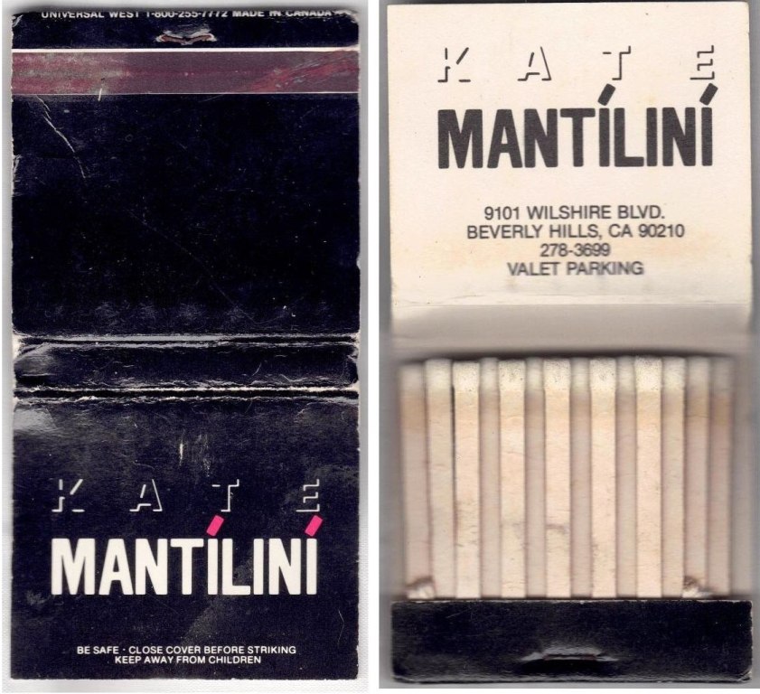 Matchbook - Kate Mantilini Restaurant (Beverly Hills, CA)